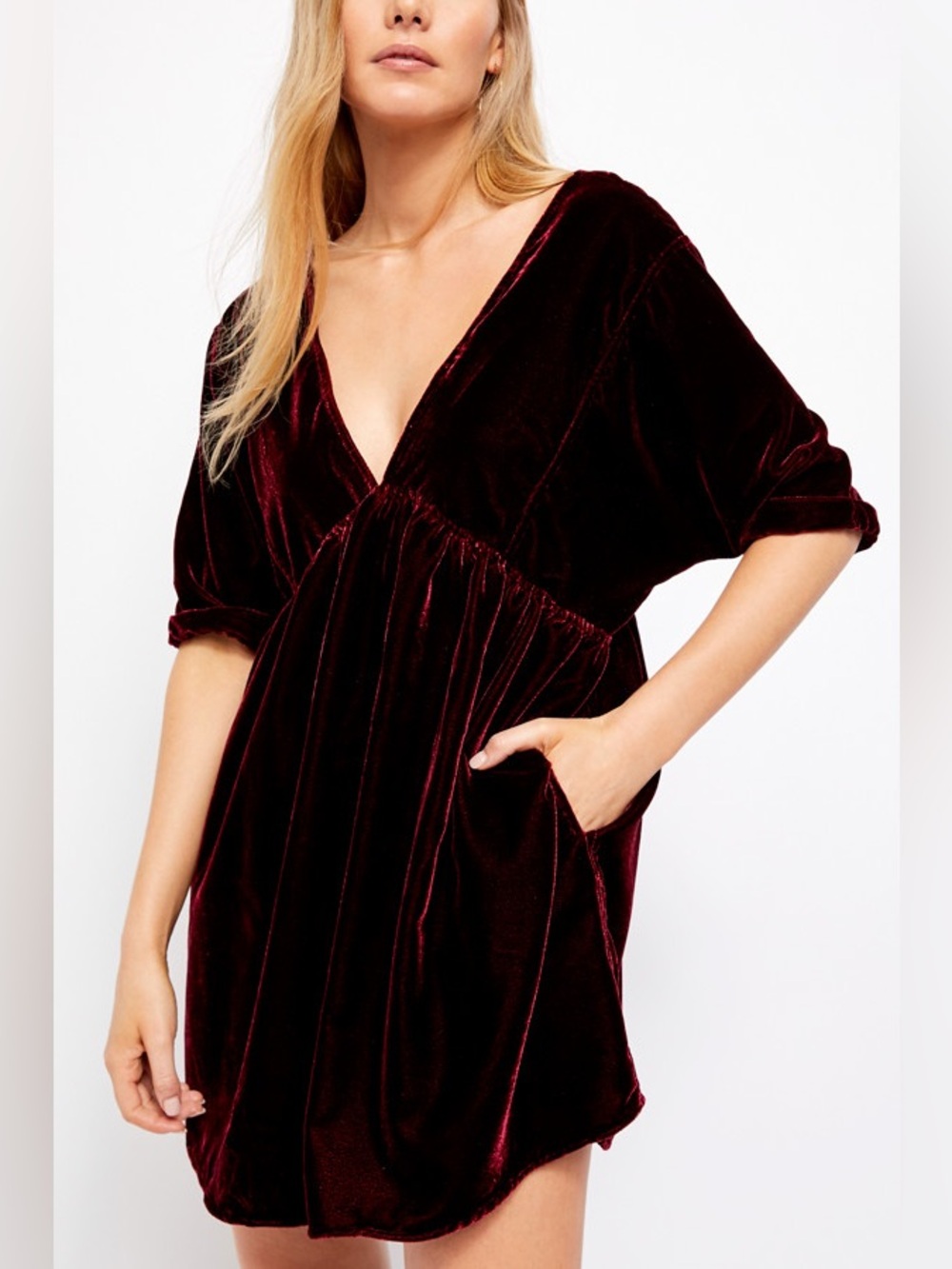 Free People Ivy Velvet Mini Dress in Wine